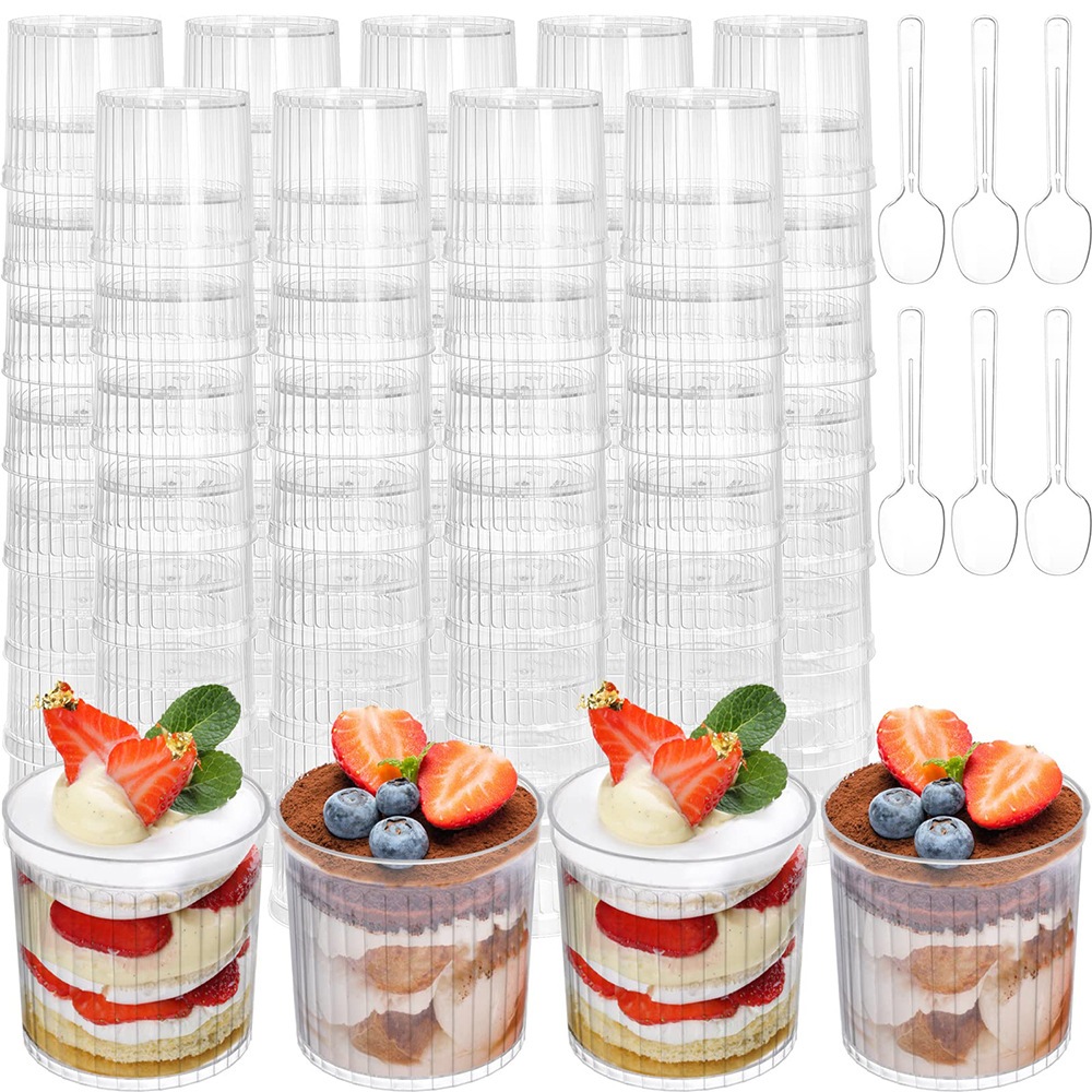 160 ML Plastic Dessert Cups Round Disposable Dessert Cup Pudding Sauce ...