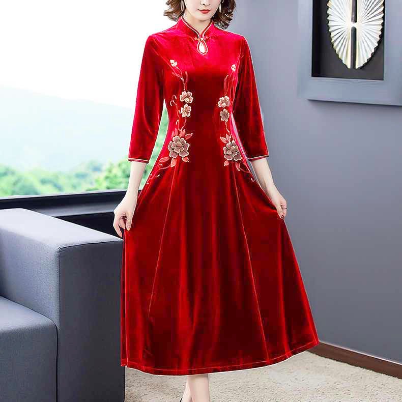 Plus Size Velvet Cheongsam Dress Long Sleeve Women Mom Daily Dinner Wedding  CNY Maxi Dress Suits 150kg | Shopee Malaysia