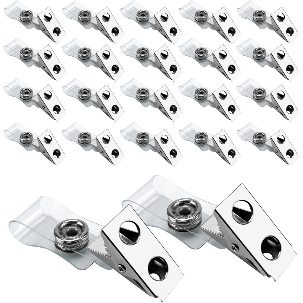 100Pcs Premium Metal Badge Clips with Clear PVC Straps for ID Cards ...