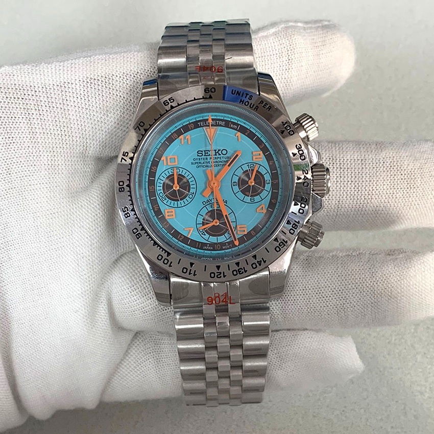 39MM Men's Watch Stainless Steel Case Five Beads Strap Sapphire ...