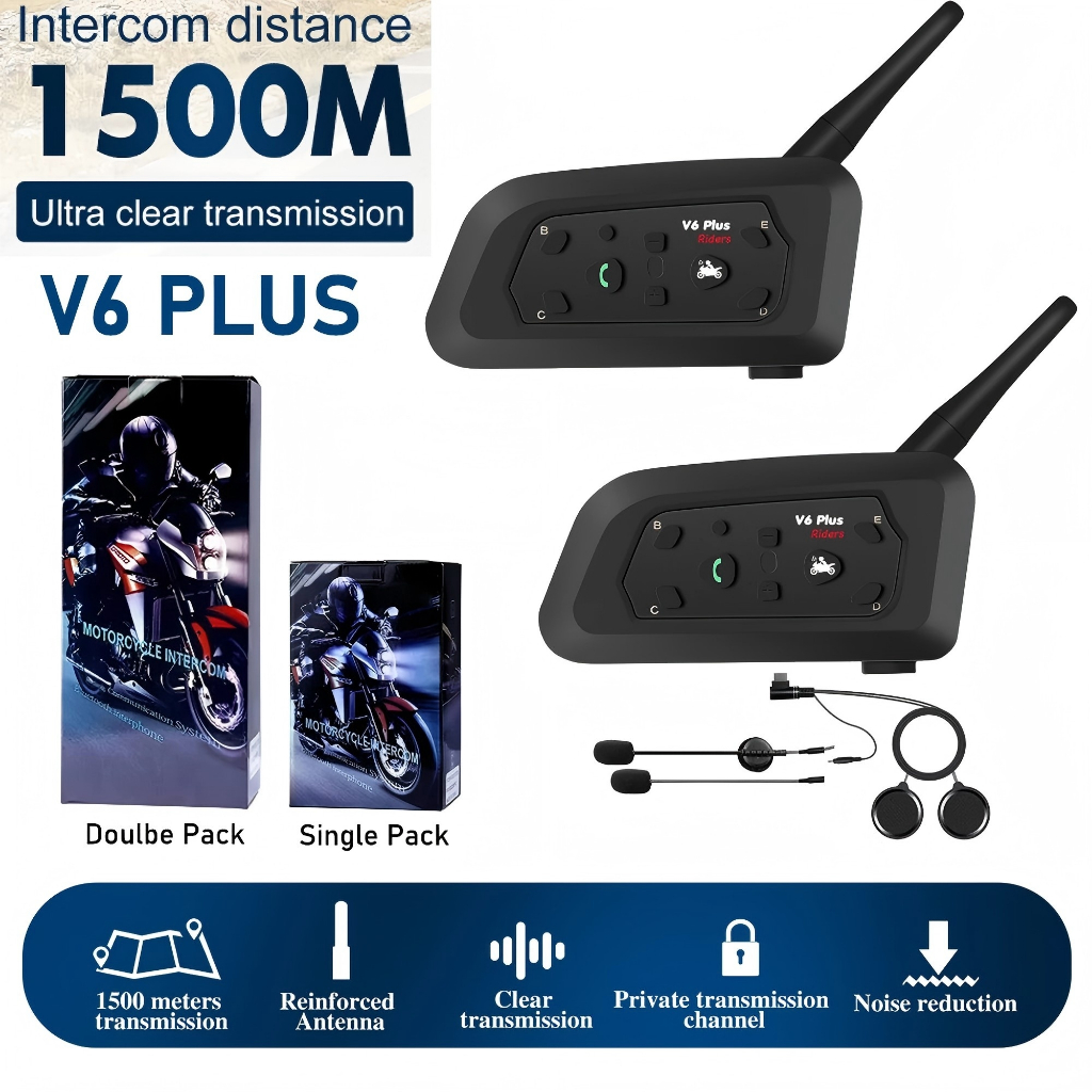 New 2025 V6 Plus Motorcycle Helmet Intercom 1500M Intercom 1V5 ...