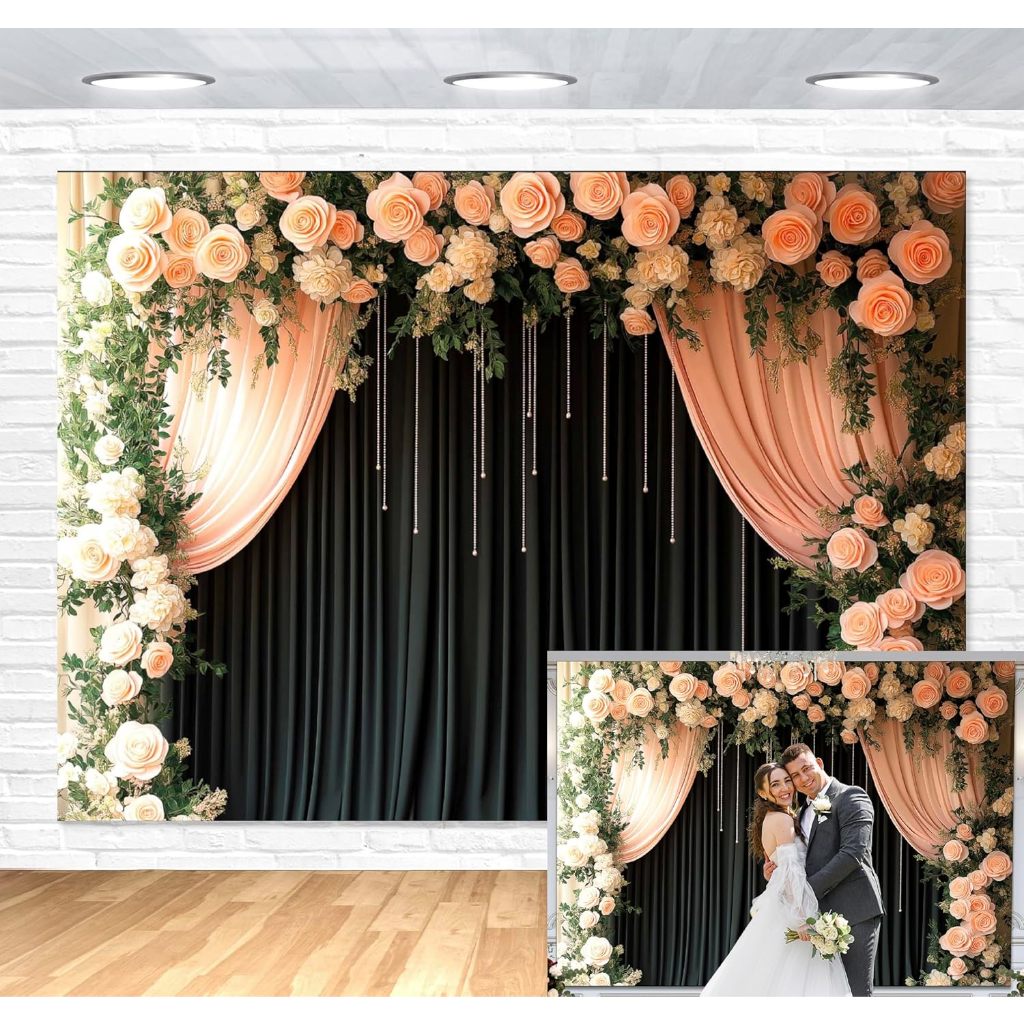 7x5ft Black Backdrop for Photoshoot Floral Backdrop for Wedding Bridal ...