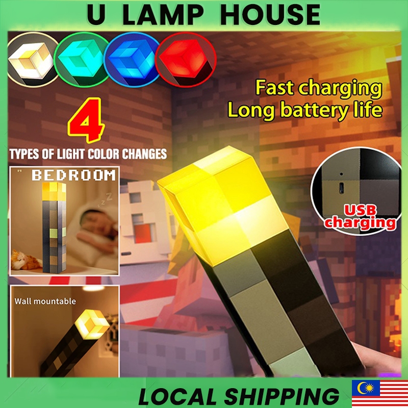 Flashlight Light Up Torch Minecraft 28CM High Brightness LED Hand Held ...