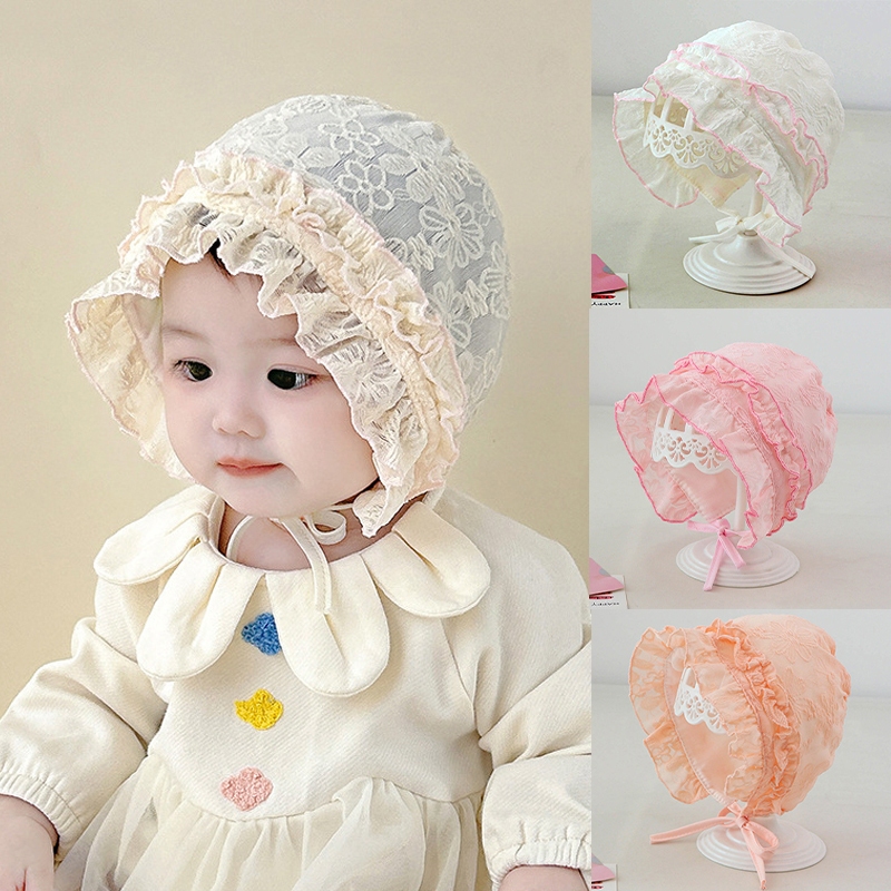 baju raya 2025 viral Spring/Summer baby bonnet Palace Lace head cover ...