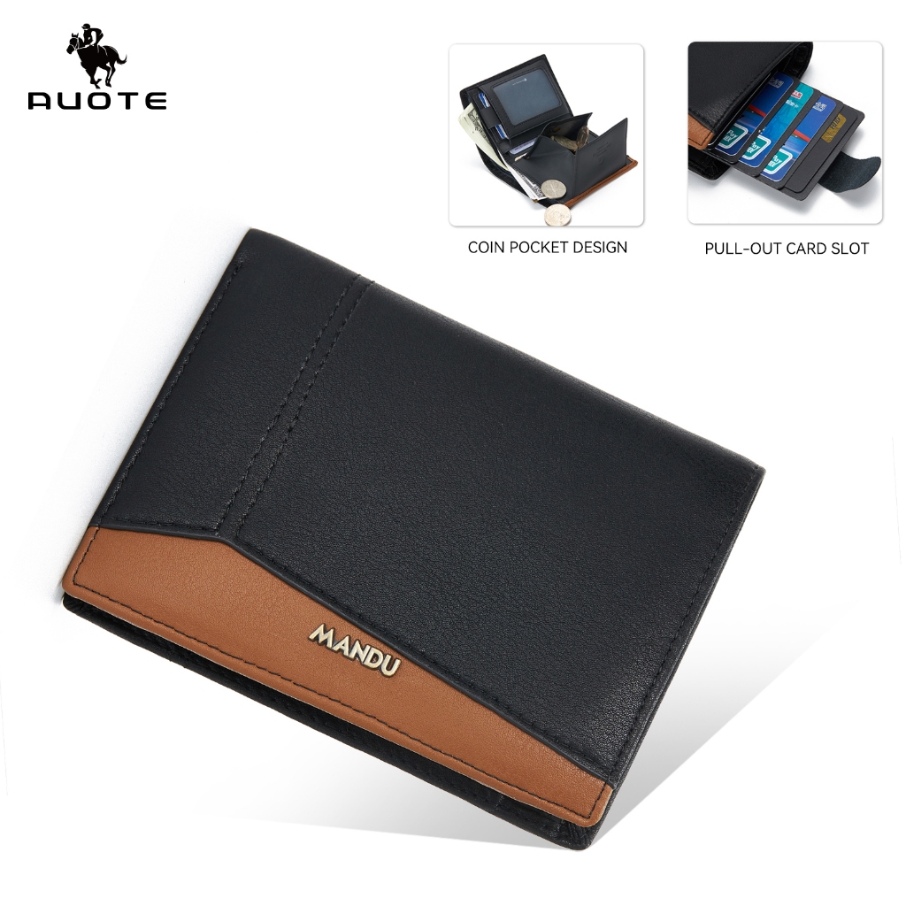 AUOTE Men Short Wallet RFID Block Wallet Soft Microfiber Genuine ...