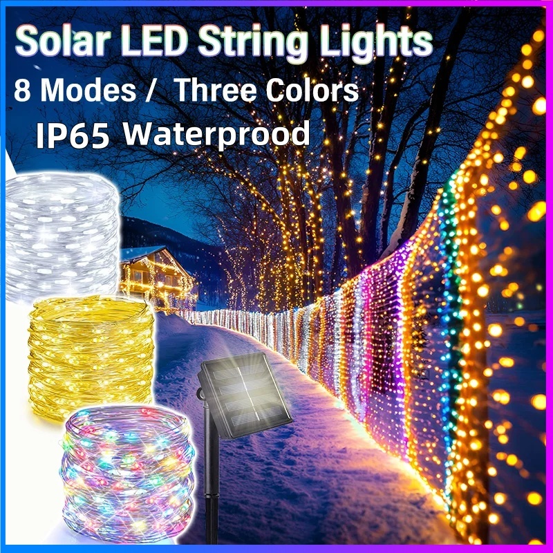 7M/12M/22M Lampu Raya Solar LED Fairy Light String 8 Modes Outdoor ...