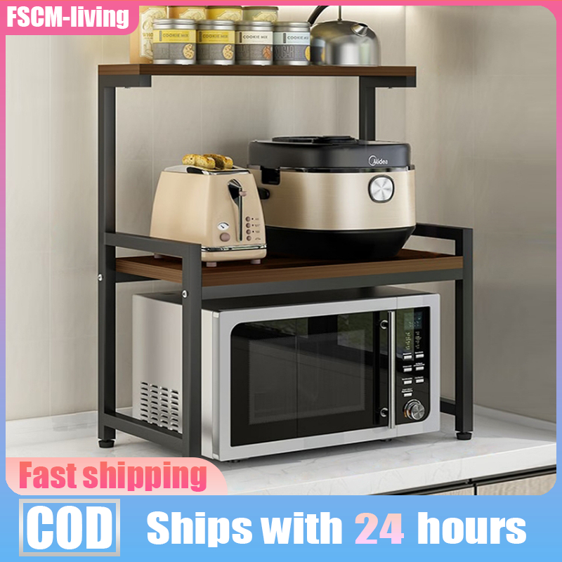 【COD】 Single/Double Layer Oven Rack K Leg Wooden Microwave Shelf ...