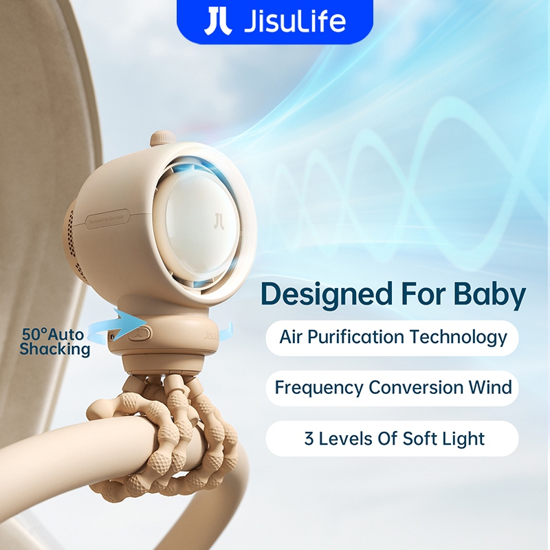 JisuLife Baby Stroller Fan Rechargeable 5000mAh 100 Speeds Mute Strong Wind, Portable Electric Fans | Shopee Malaysia