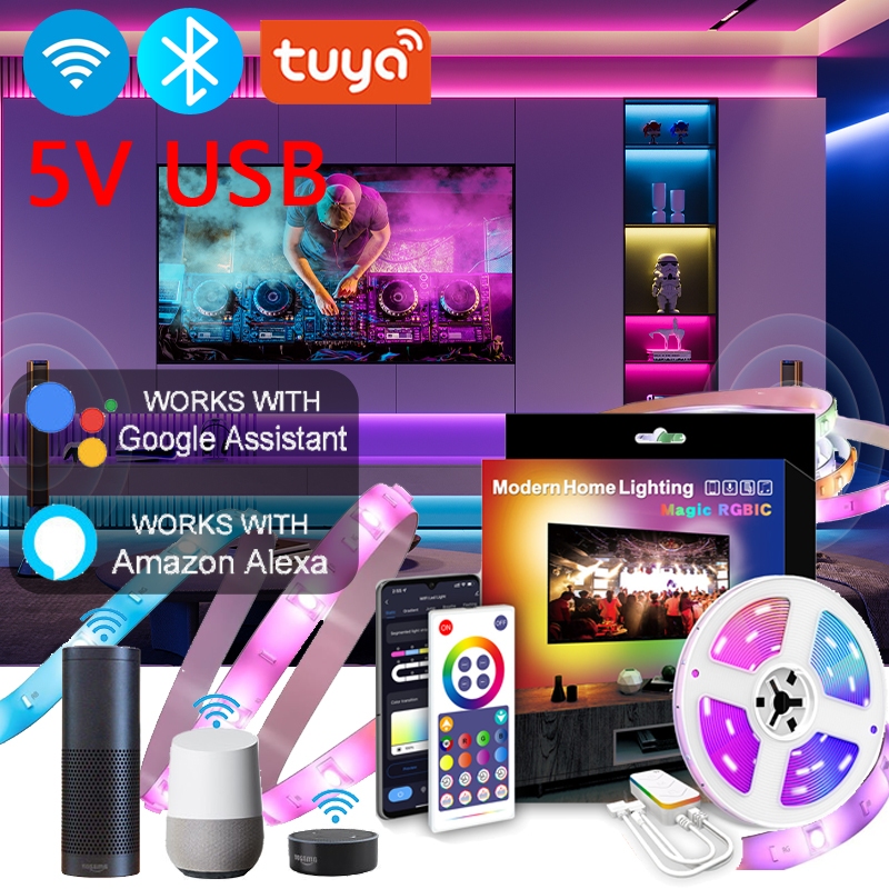 TUYA WiFi RGBIC LED Strip Light Music Light Smart Home Decor TV Backlight  Voice Alexa Google Home