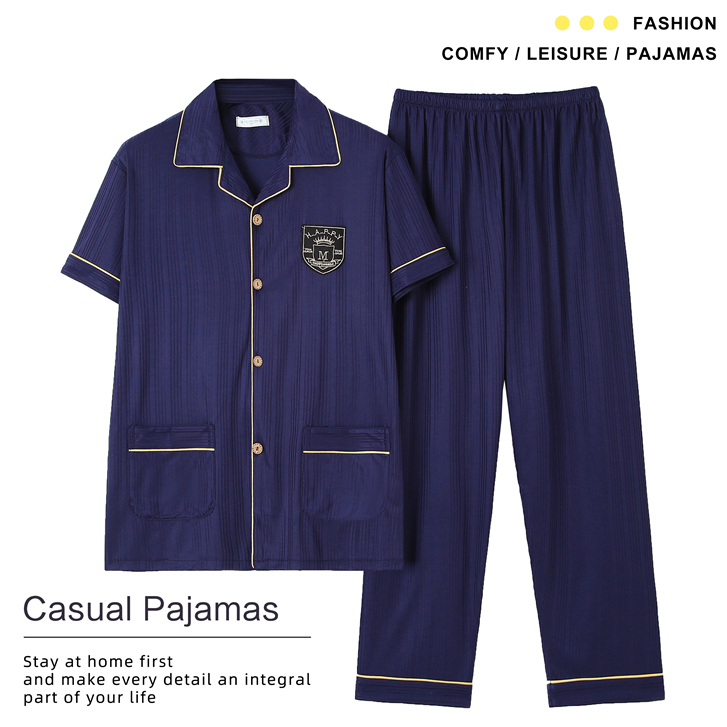 [Ship from Malaysia] baju lelaki tidur Men's Pajamas Suit Cotton Silk ...