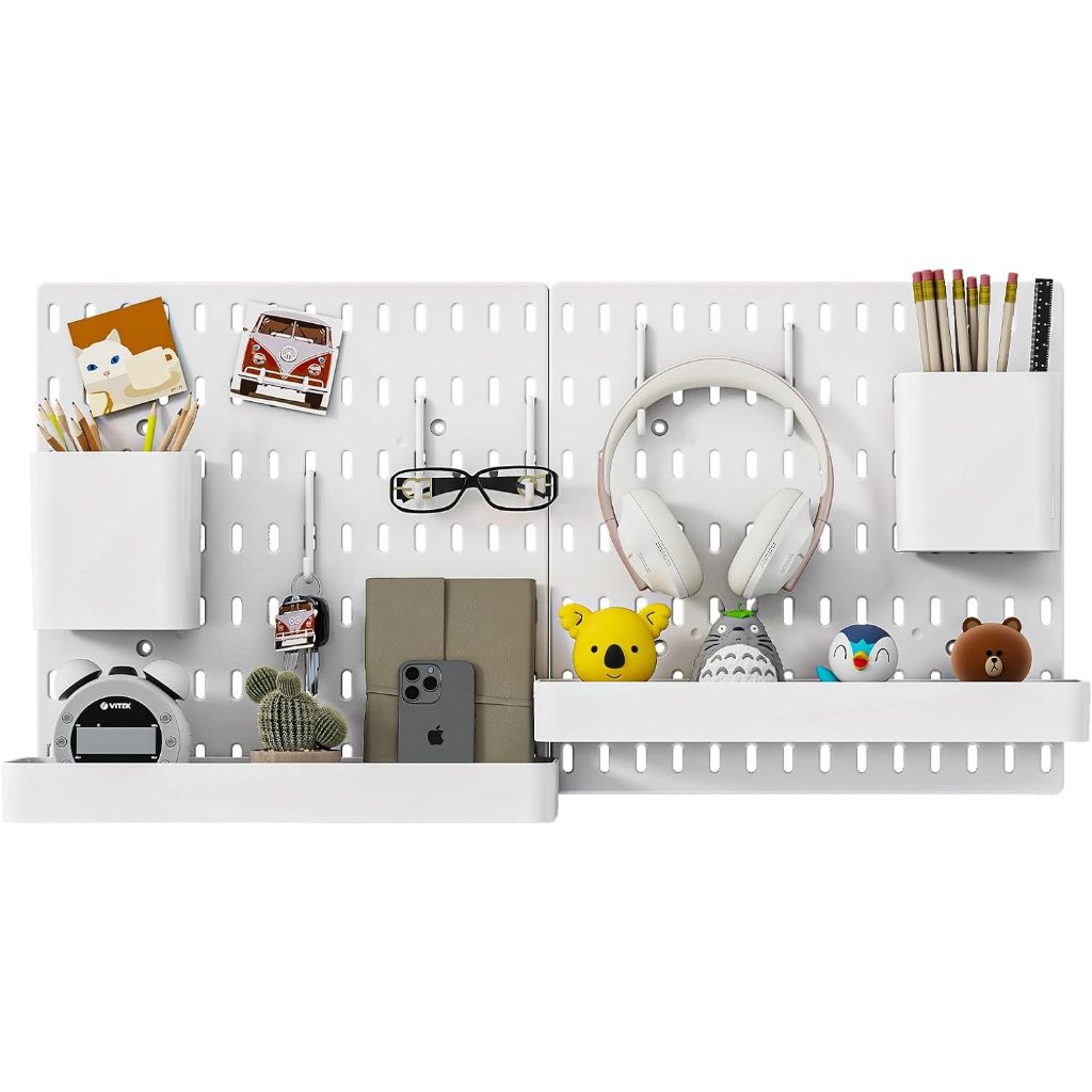 VIGN Pegboard Combination Wall Organizer Kit, Wall Mount Display Pegboard Panel Kits For Bedroom Study Office Bathroom 4 Pieces Pegboards And 17 Accessories 22 X 22 White 1 Pack P 17458582