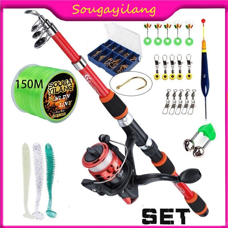 Sougayilang Spinning Fishing Rod Reel Sets 1.8m Telesscopic Fishing Rod ...