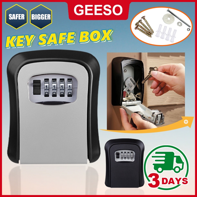 GEESO Wall Mount Key Safe Box Numbering Lock Key Storage Lock Box 4 ...