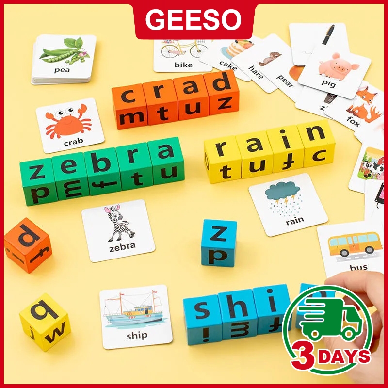 GEESO Letter Spelling Block Flash Cards Game English Words Early ...