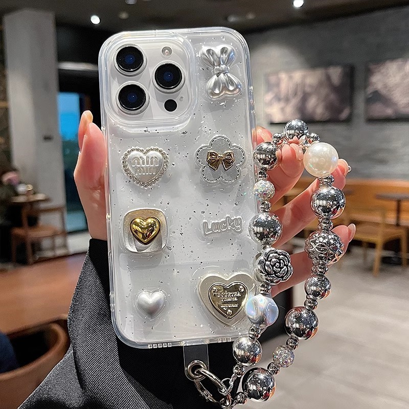 Ins Korean Epoxy Silver Foil Bow Transparent Case For iPhone 15 14 13 12 11  Pro Max Shockproof Soft Back Cover For Girl Gift