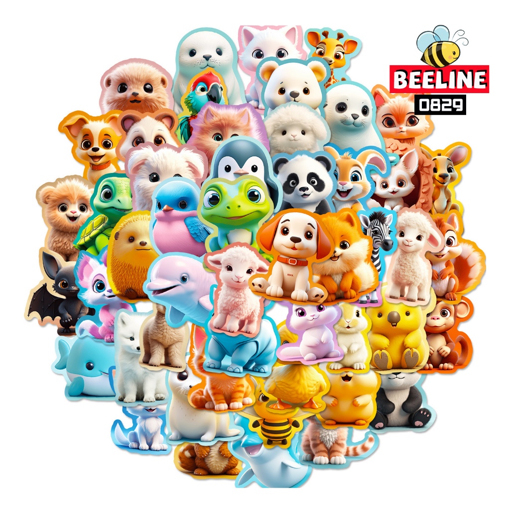 Beeline 50 Pcs Plush Animal Stickers Cute Diy Decor Waterproof Graffiti ...