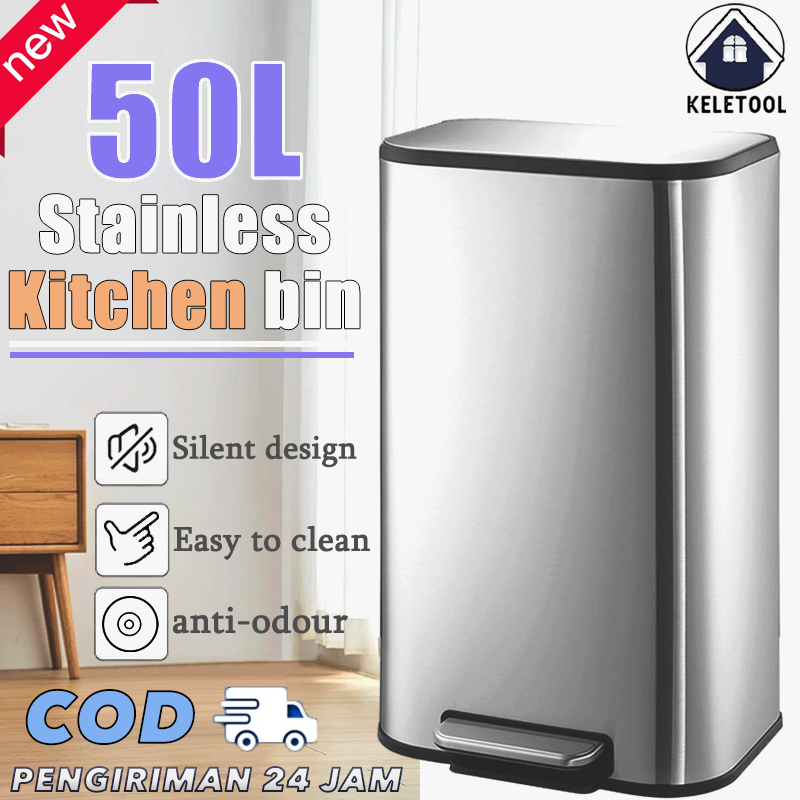 30L 50L Tong sampah besar Big dustbin Kitchen Pedal rubbish low closing ...