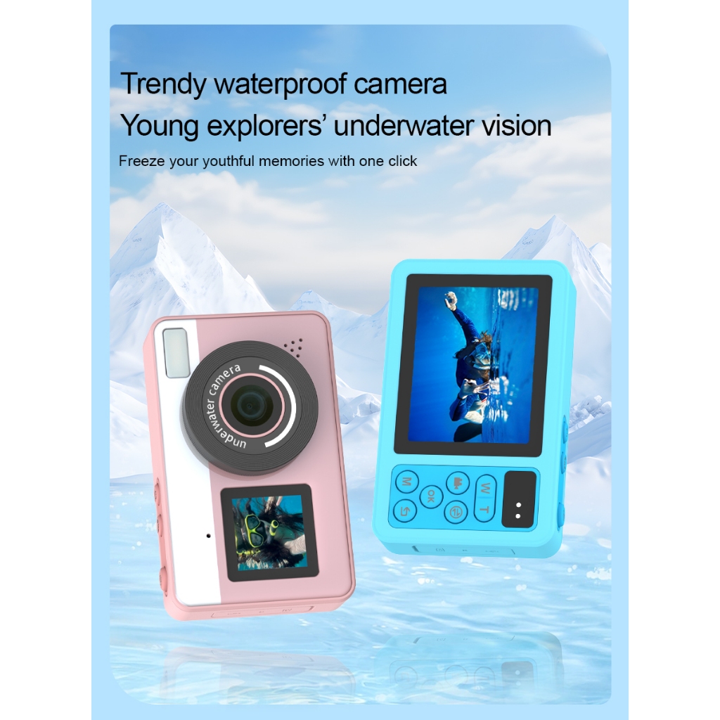 4K Underwater Camera With 64GB Card - 11FT Waterproof Dual-Screen Camera For Snorkeling
