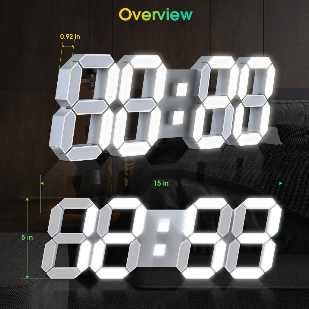 EDUP 3D LED Stereo Luminous Wall Clock Large Digital Wall Clock with ...