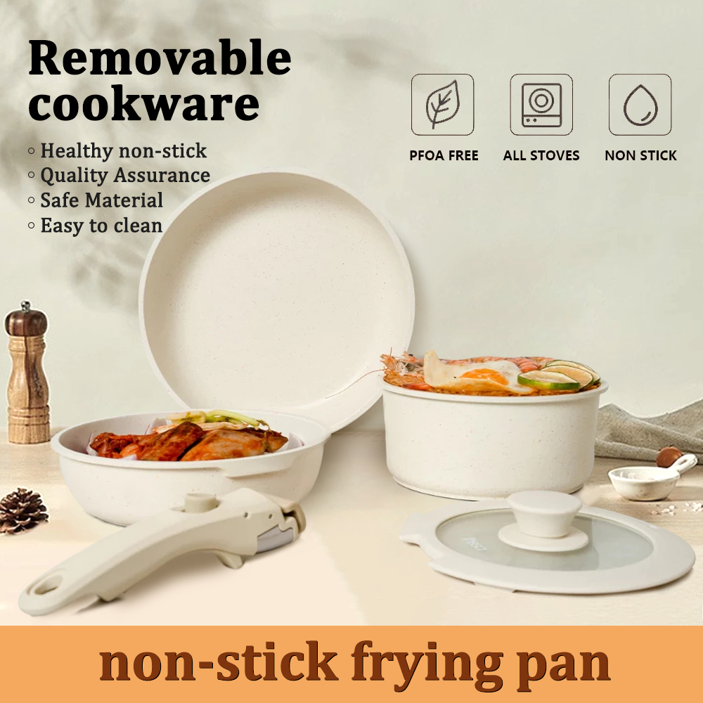 Non-Stick Cookware Set 5PCS Handle Removable Household Kitchen Cookware ...