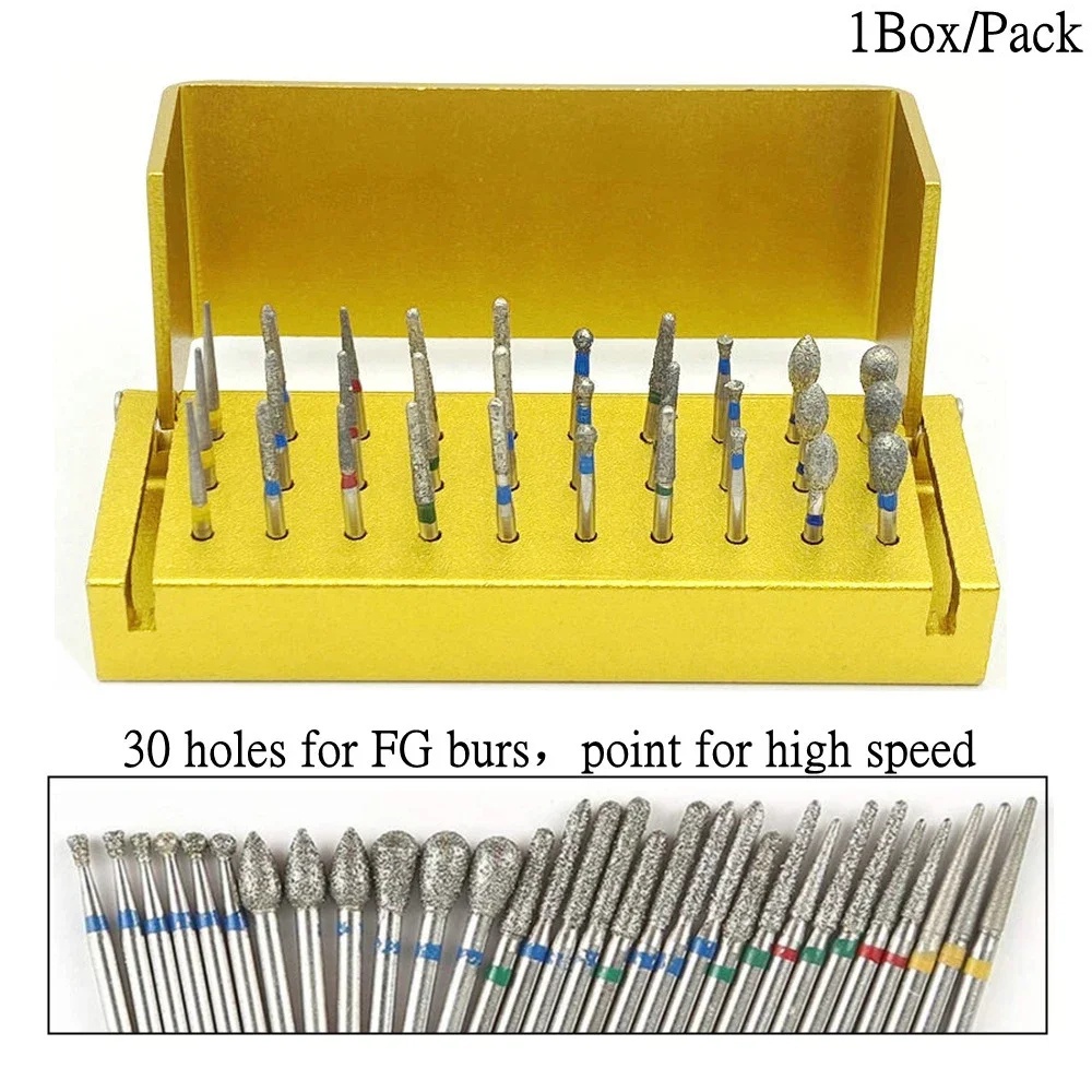 30 Pcs/Set Aluminium Dental Burs Kit With Holder Dental Diamond Burs ...