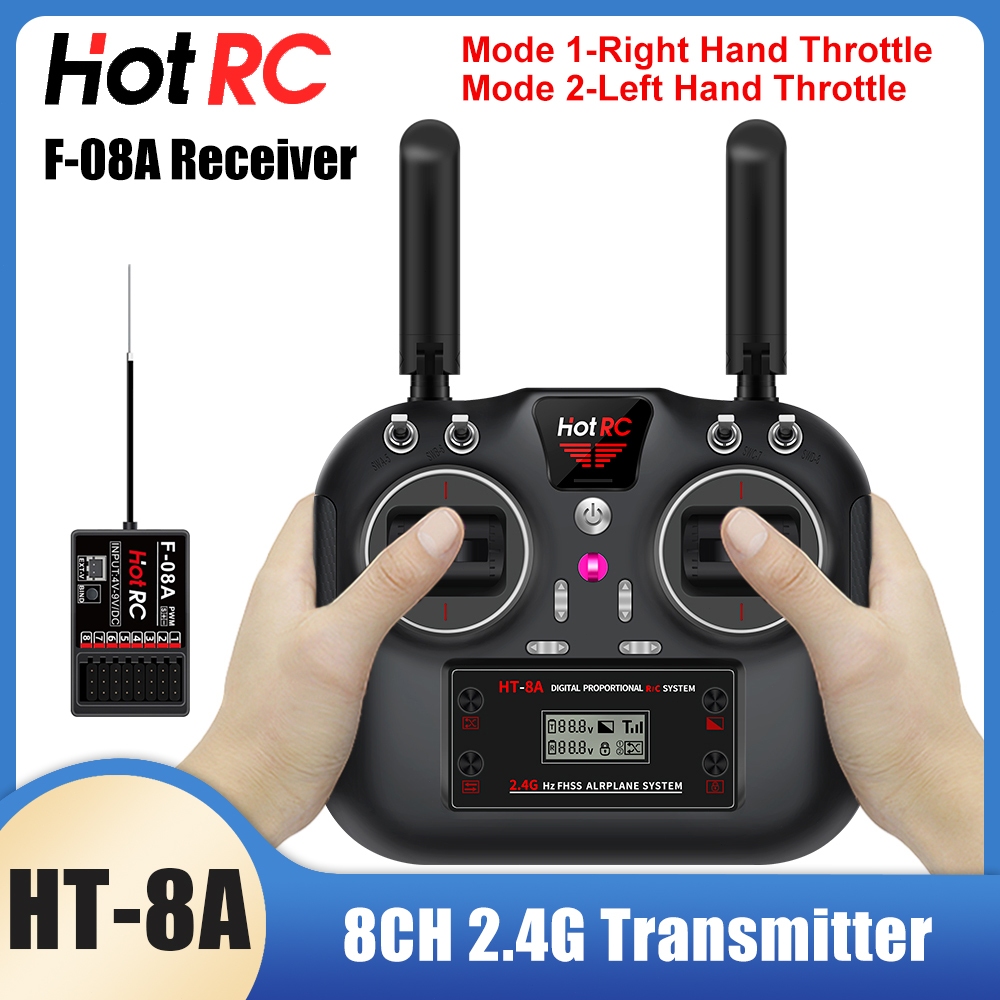 HotRC HT-8A 2.4GHz 8CH 8A RC Transmitter PWM FHSS with F-08A Receiver ...