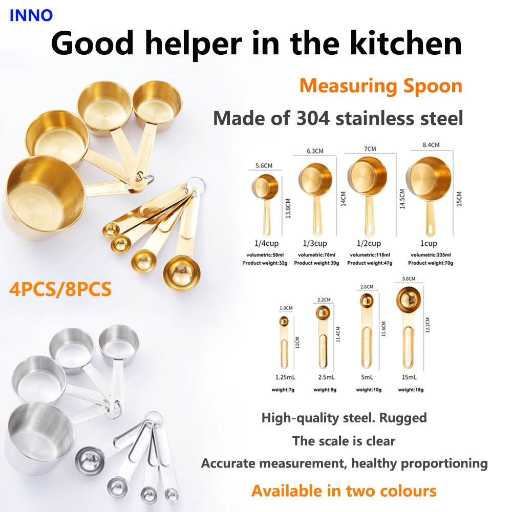 INNO Stainless Steel Measuring Cups and Spoons Set 4pc/8pc Options ...