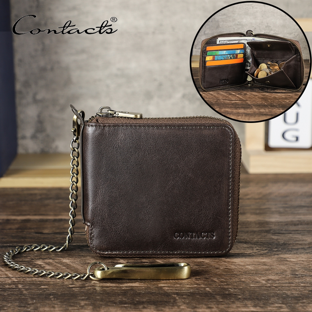 CONTACT'S Chain Wallet for Men Anti-Theft Wallet Crazy Horse Leather ...