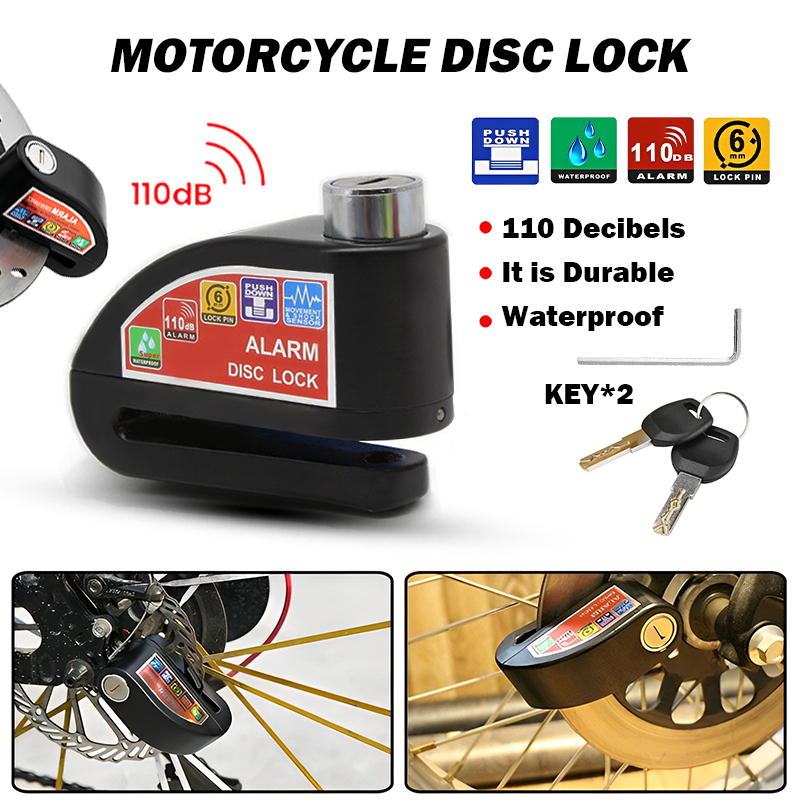 thumbnail image 2 of Disc Alarm Lock Motorcycle Anti-theft Alarm Wheel Disc Brake Lock Security Disc Lock 7mm Pin For Motorbike Scooter Bike Black 2 of 12