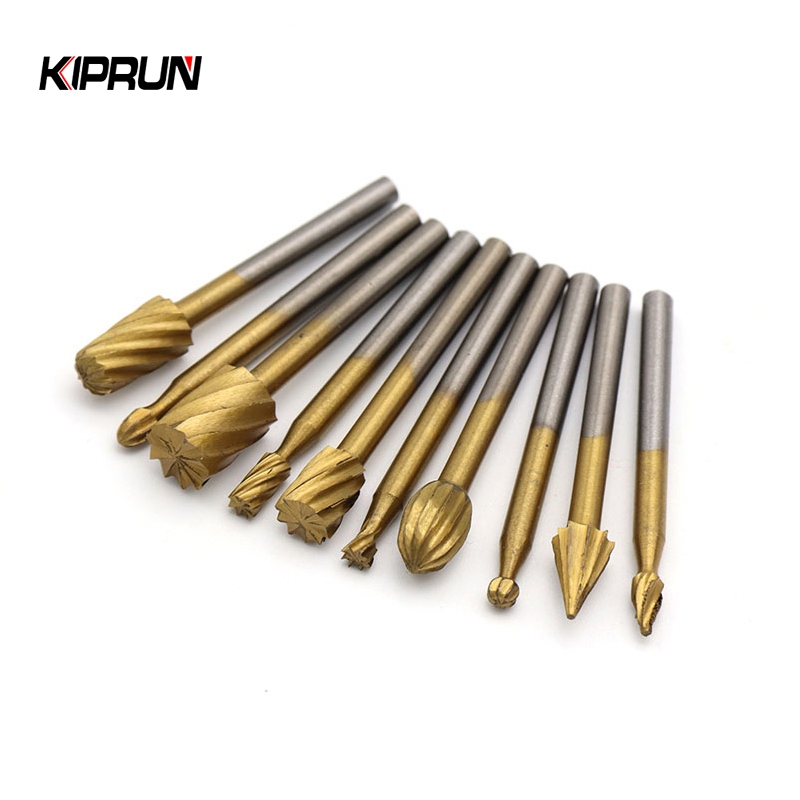 KIPRUN 10pcs HSS Rotary Router Drill Bit Set Burr Tools Wood Drill ...