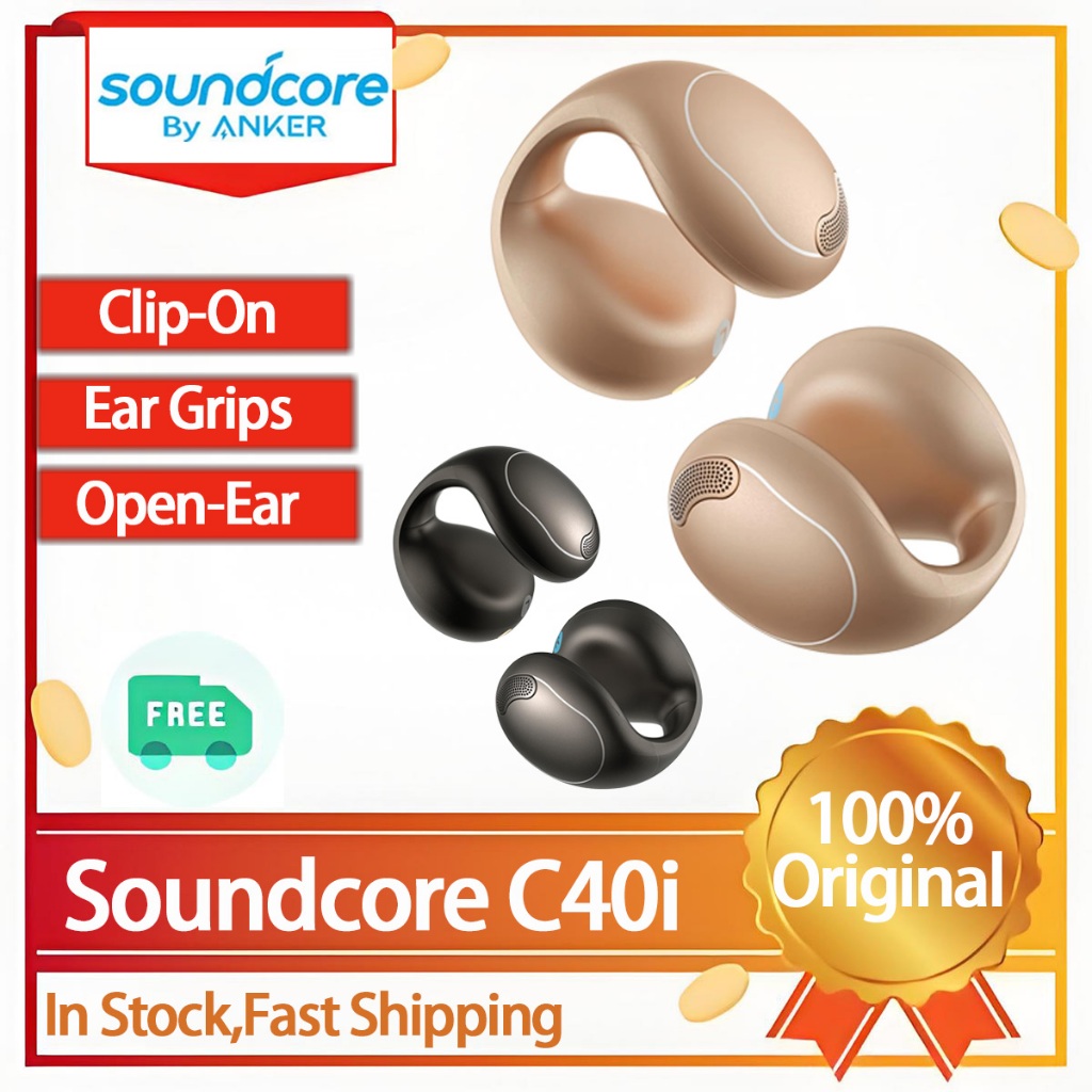Soundcore C40i Open-Ear Clip-On Earbuds – 3D Sound, 12x17mm Drivers, Bluetooth, Water-Resistant For Sports & Calls, Graphite Gray