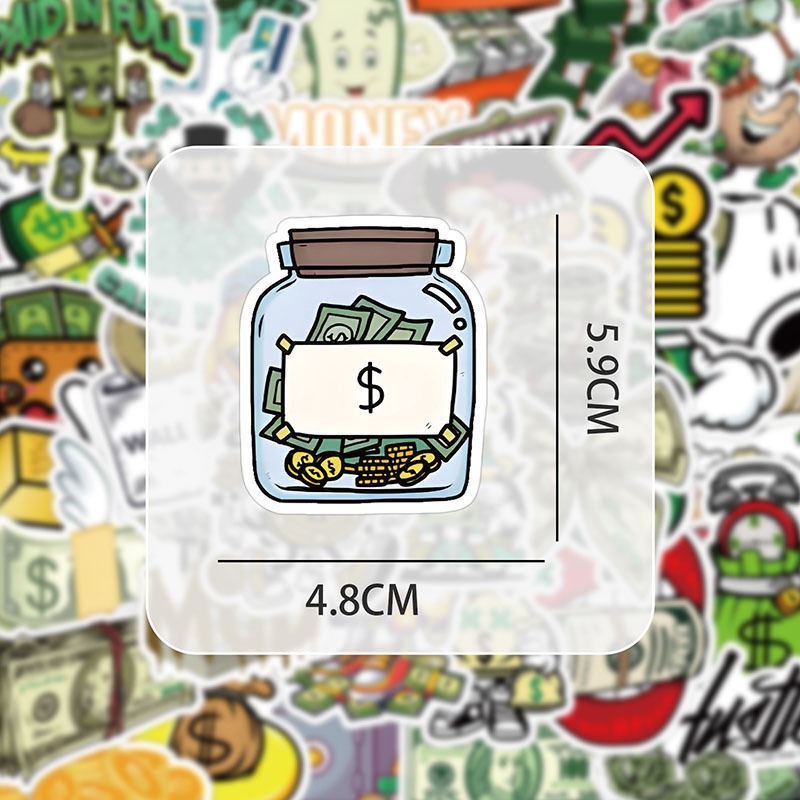 50Pcs Money Stickers Pack, Fashion Graffiti Vinyl Waterproof Decals for ...