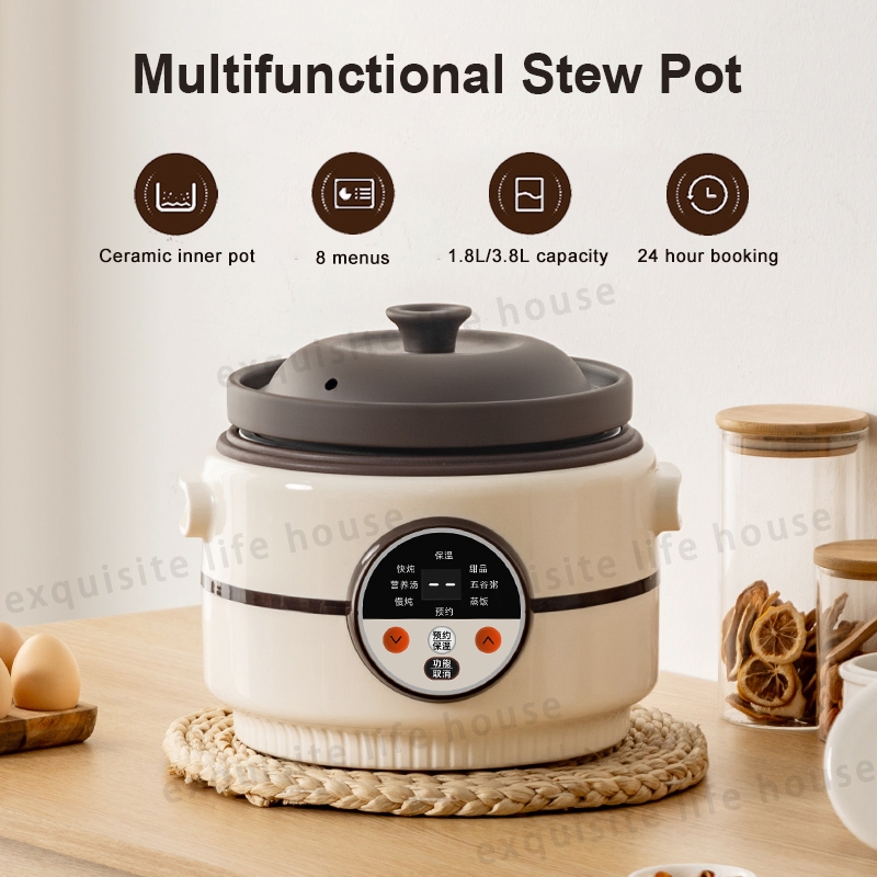 1.8L/3.8L Electric Slow Cooker Automatic Electric Stew Pot Multi ...