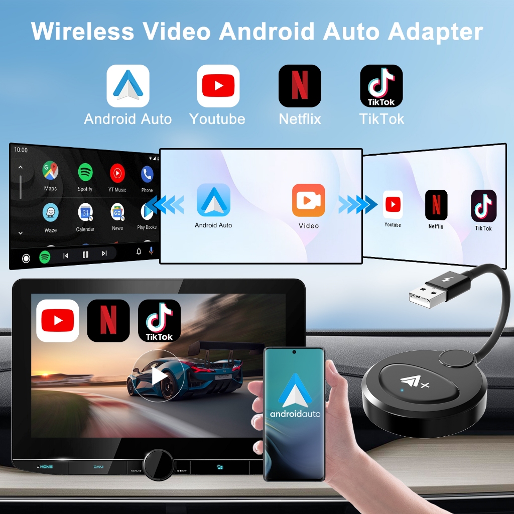 Wireless Video Android Auto Adapter PLUG & PLAY Compatible All Car ...