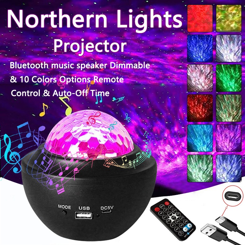 LED Galaxy Projector Music Bluetooth Speaker Starry Water Wave Color ...