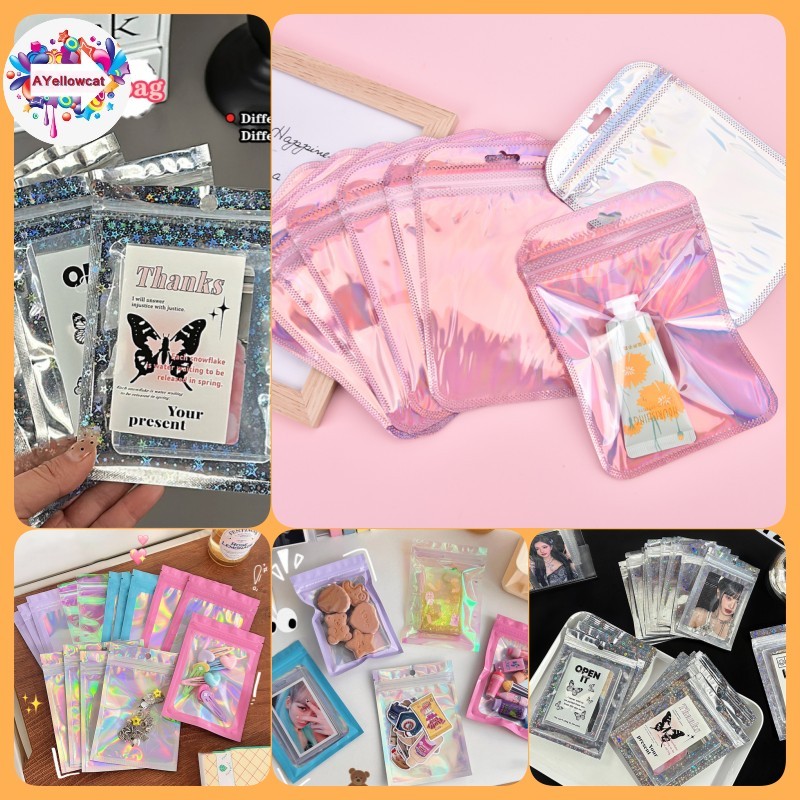 AY 50pcs 4 Styles Laser Packaging Bag Flat Cosmetic Bag Horaphic Bags ...