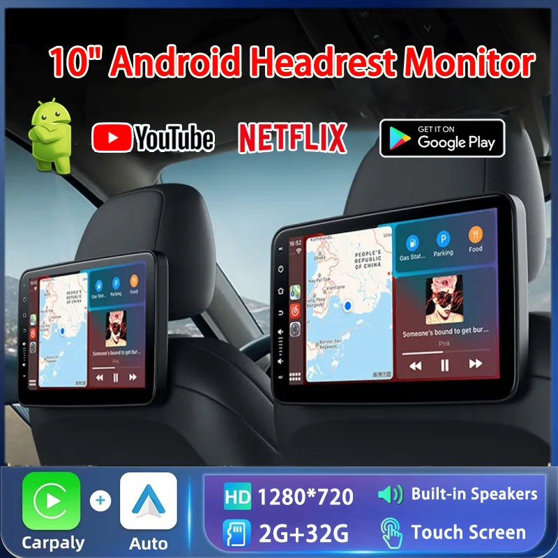 10inch 2+32G Android Car Headrest Monitor IPS 1280*720P Rear Seat Video ...