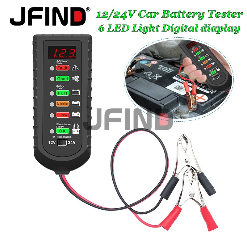 【Local Stock】12V / 24V Digital Car Battery Tester 6 LED Digital for ...