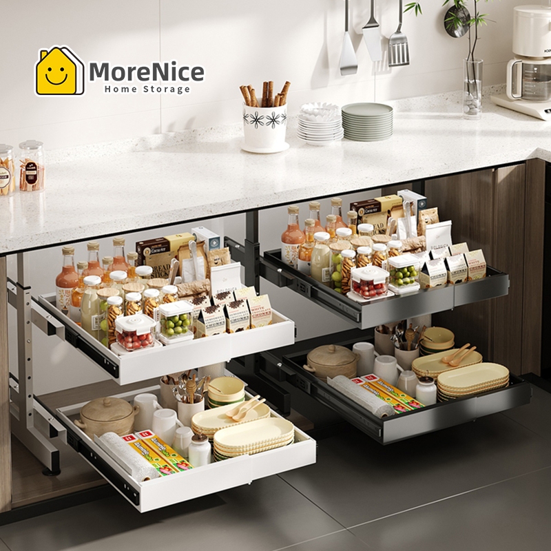 MoreNice 2 Tier With Side Stand Rack Drawer Pull-out Retractable Basket ...