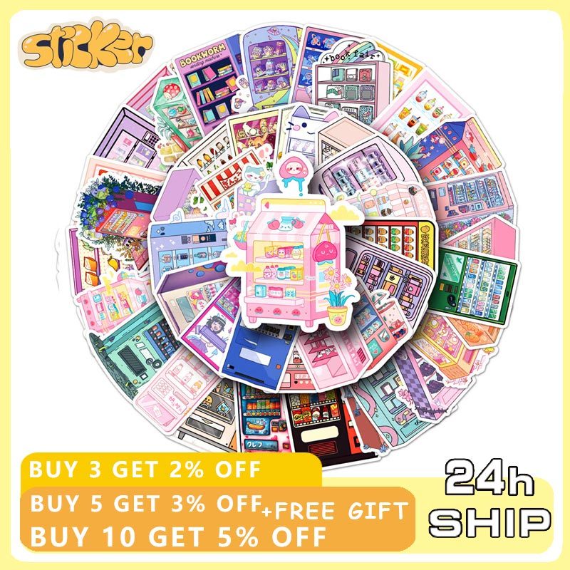 50pcs Cartoon Vending Machine Stickers DIY Phone Laptop Diary Guitar ...