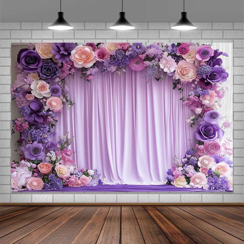 Purple Flower Wall Photography Background Lavender Backdrop for Parties ...