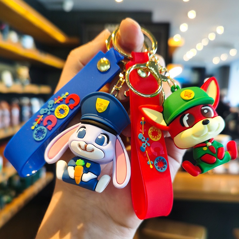 Zootopia keychain, Judy the rabbit and Nick the fox pendant, cartoon ...