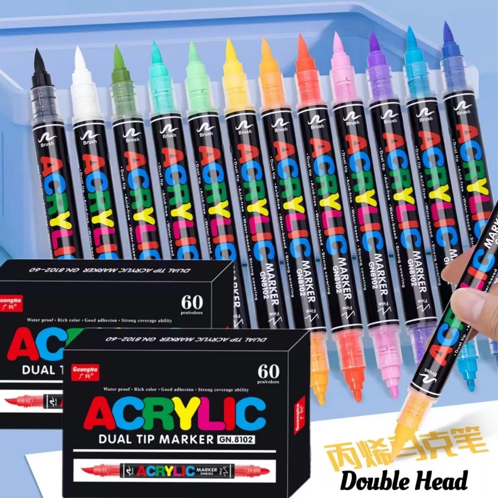 Acrylic Marker Pen Dual Tips Markers Soft Brush & Fine Point hard tip ...