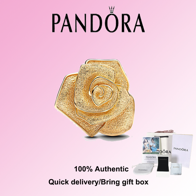 PANDORA Gold plating Rose in Bloom Oversized Charm | Shopee Malaysia
