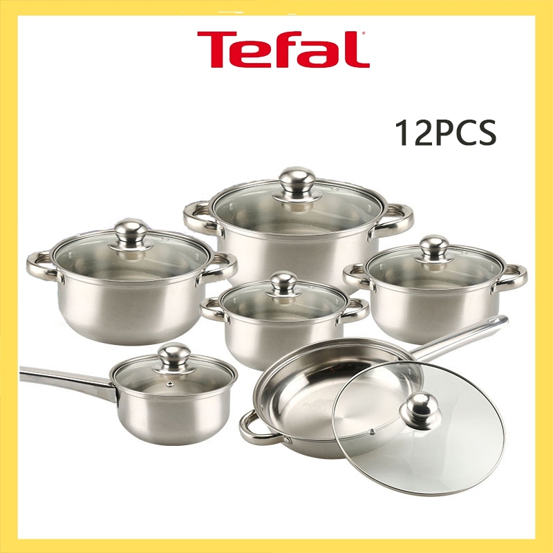Tefal 12-piece stainless steel cookware set non-stick cookware set wok ...