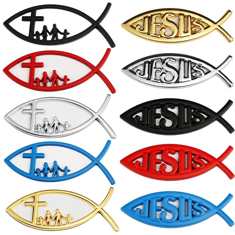 3D Metal Jesus Fish Symbol Logo Jesus Fish Family Cross Logo Car ...