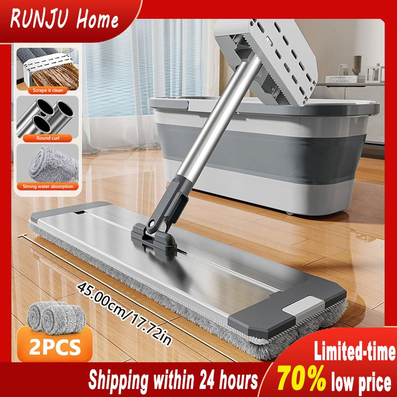 45CM Mop Lantai Serbaguna Microfiber Mop Squeeze Flat Mop Aluminum ...