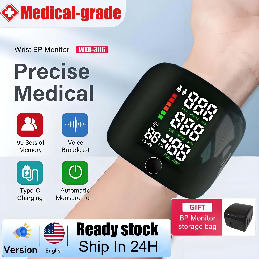 Rechargeable Wrist Blood Pressure Monitor BP Blood Pressure Machine ...