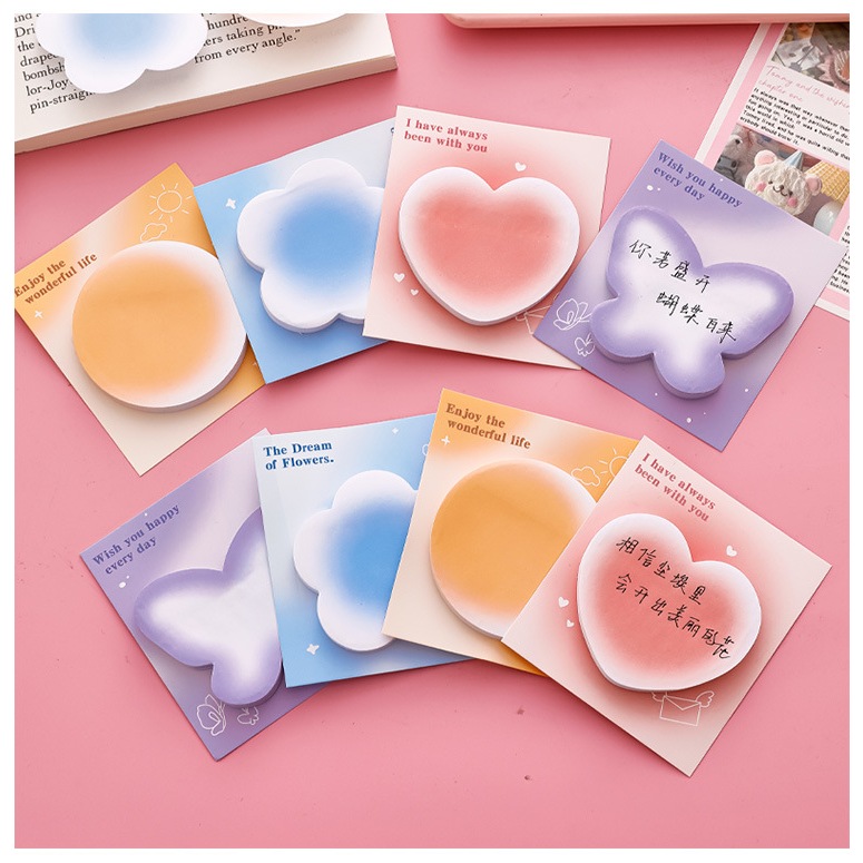 Gradient color sticky notes set pad cute heart flower butterfly round ...