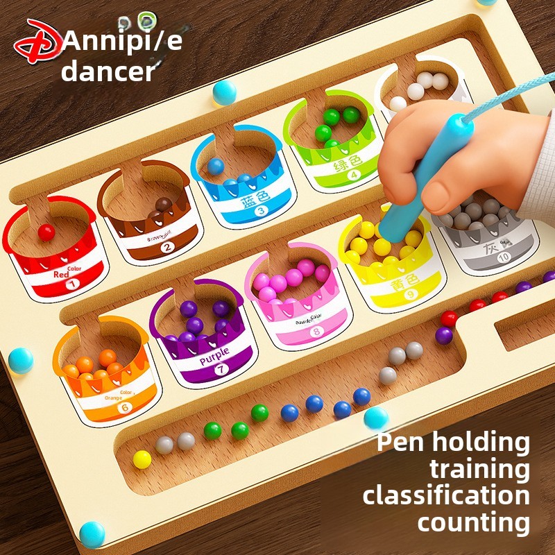 Magnetic Color Sorting Maze Game Wooden Number Matching Toy Fine Motor ...